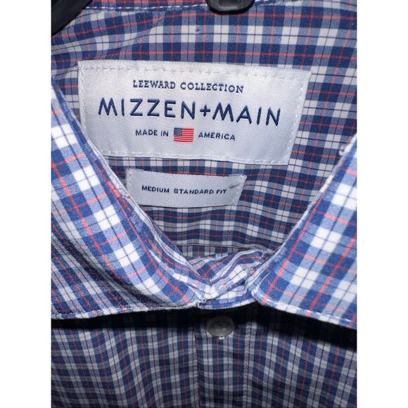 Mizzen + Main Leeward Shirt Mens M Medium Standard Fit Blue Pink Plaid Performan - Picture 1 of 7